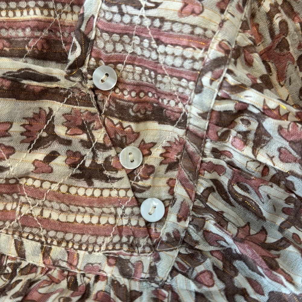NWT CLEOBELLA Lydia Blouse Top Zinnia Print Cropped Size L Y2K Long Sleeve Tan - Picture 6 of 6